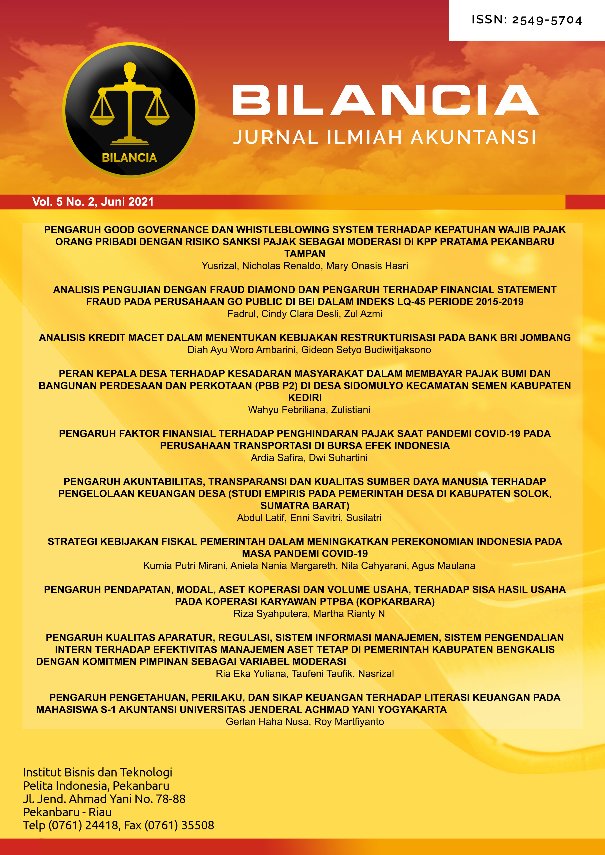 					View Vol. 5 No. 2 (2021): Bilancia : Jurnal Ilmiah Akuntansi
				